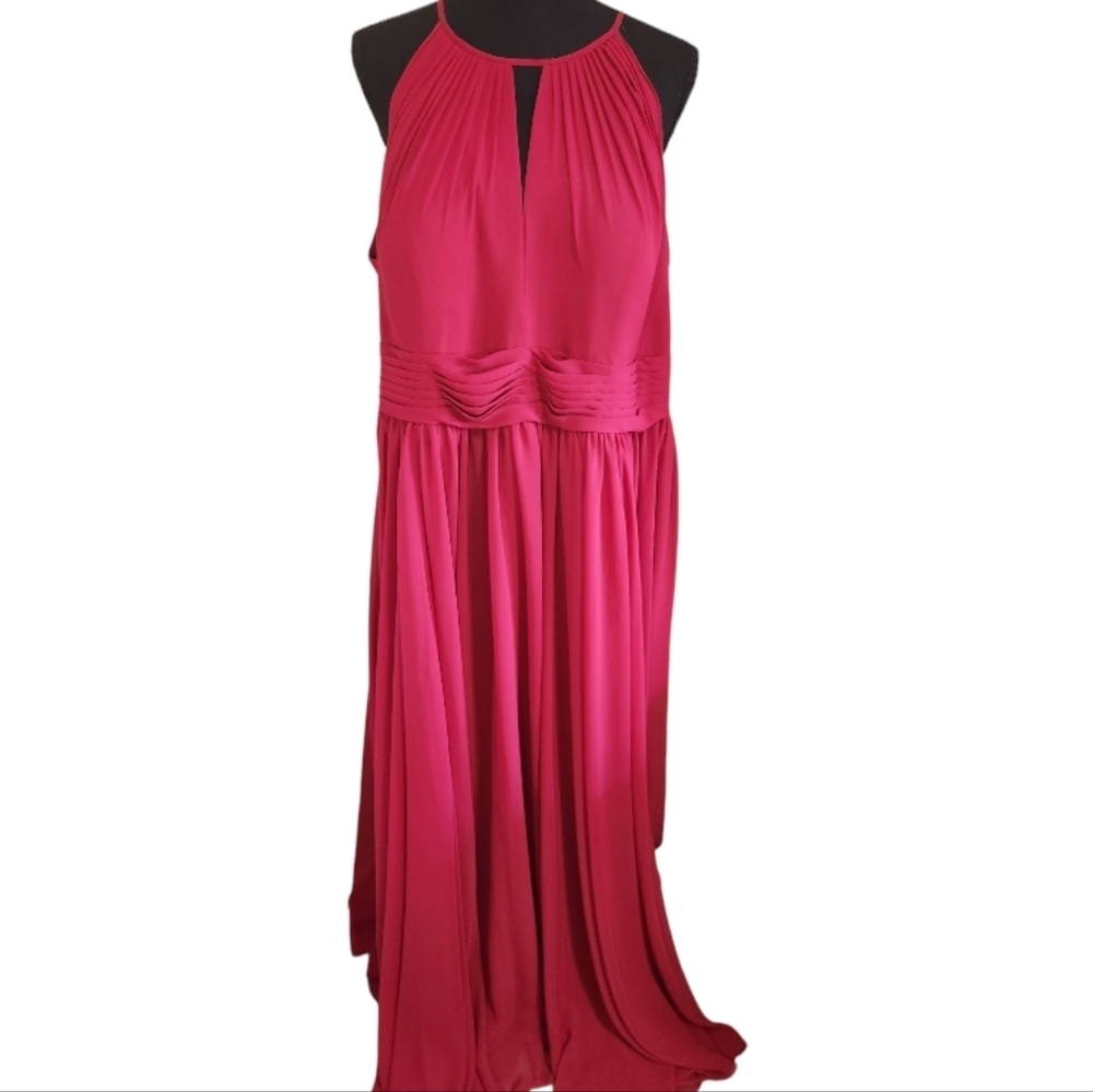 AZAZIE maroon blouson formal gown with halter top custom size